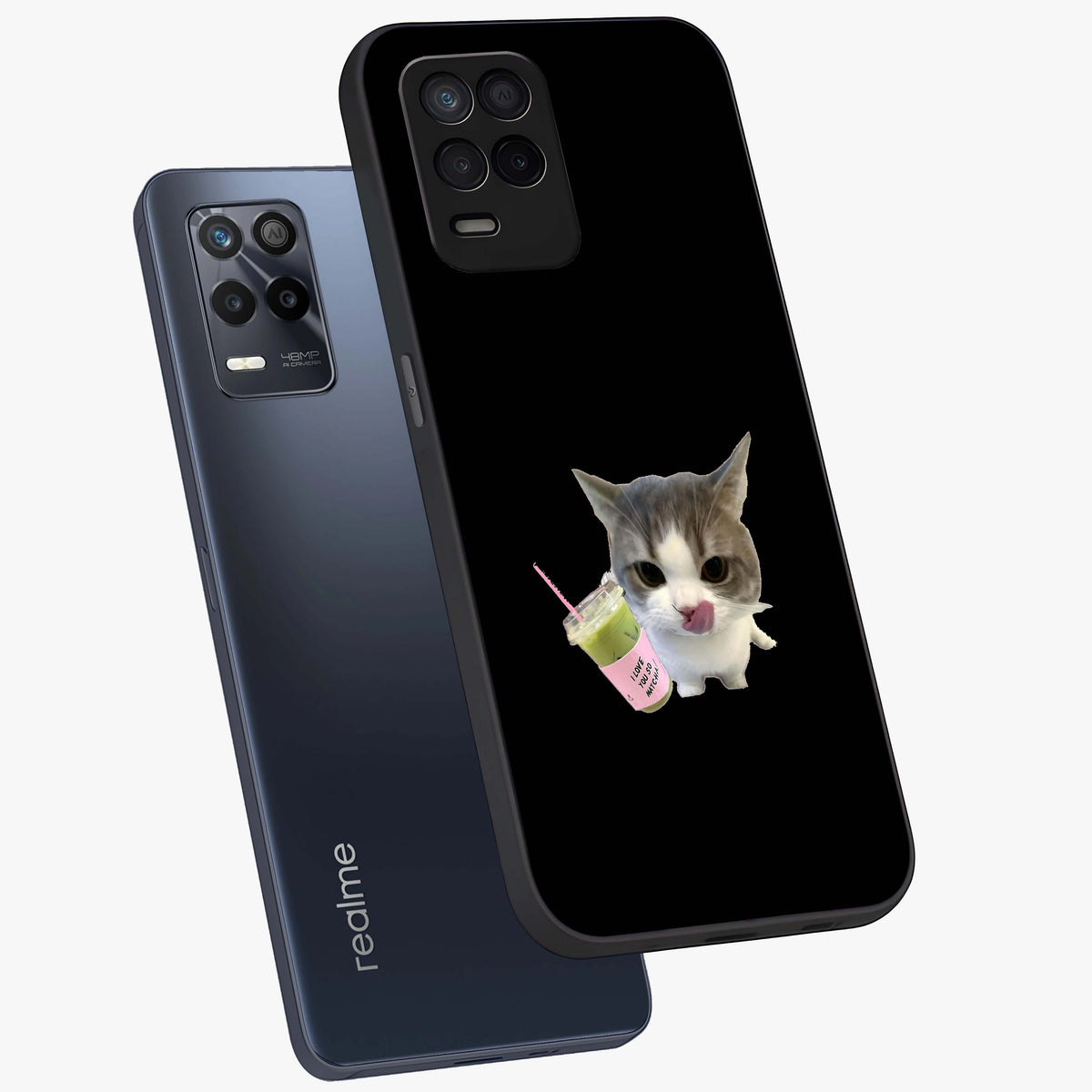 Matcha Cat Style Glass Case displayed in angled mockup highlighting playful feline design with pastel matcha aesthetic.