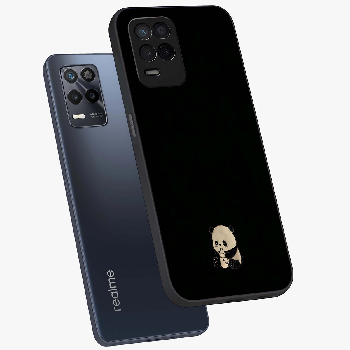 Midnight Panda Love Glass Case displayed in angled mockup highlighting adorable panda illustration with midnight aesthetic.