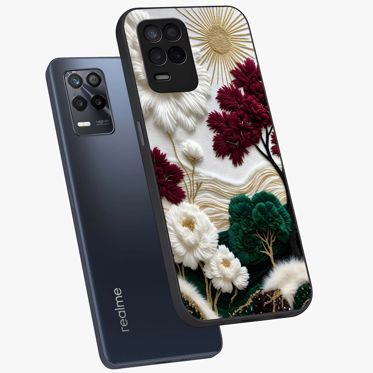 Radiant Bloom Elegance Glass Case displayed in angled mockup highlighting graceful floral design with radiant aesthetic style.