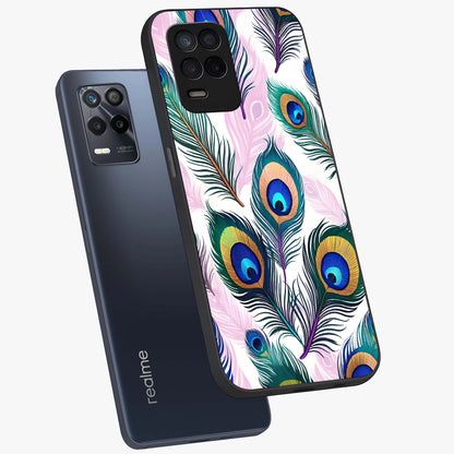 Royal Peacock Feathers Glass Case displayed in angled mockup highlighting vibrant feather pattern with regal aesthetic style.
