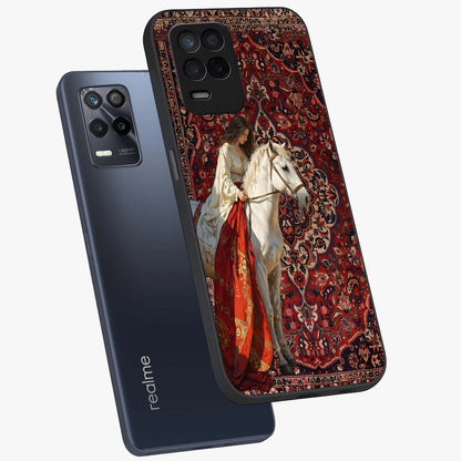 Royal Rider Tapestry Glass Case displayed in angled mockup highlighting traditional tapestry design with royal heritage aesthetic.