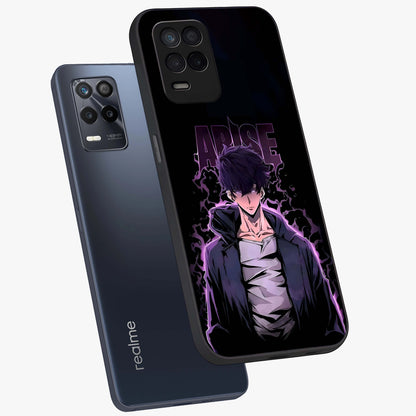 Shadow Monarch Awakening Glass Case displayed in angled mockup highlighting dramatic shadow warrior design with fantasy aesthetic.