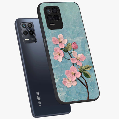 Threaded Blossom Breeze Glass Case displayed in angled mockup highlighting elegant floral design with soft aesthetic style.