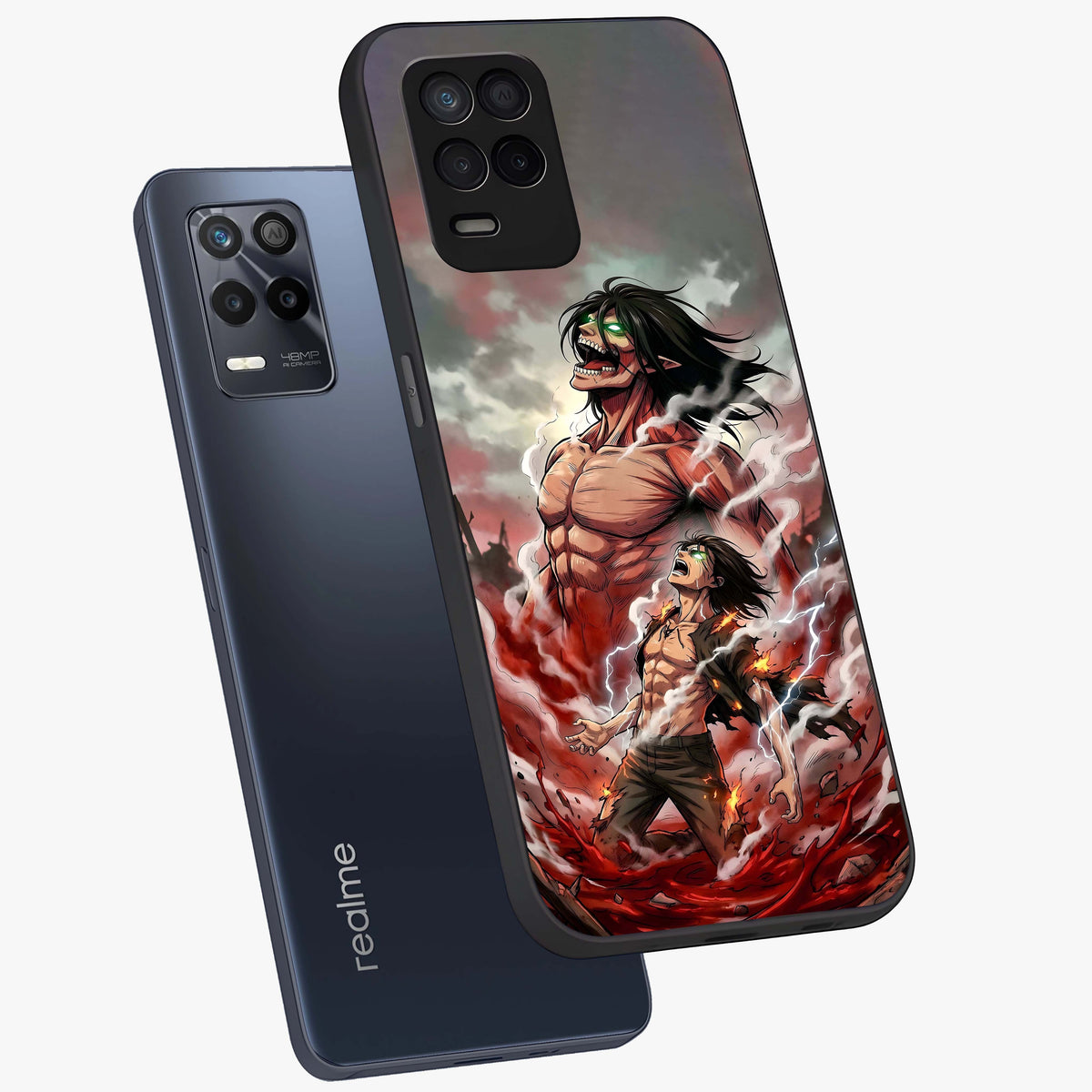 Titan Awakening Fury Glass Case displayed in angled mockup highlighting dramatic giant warrior design with bold anime aesthetic.
