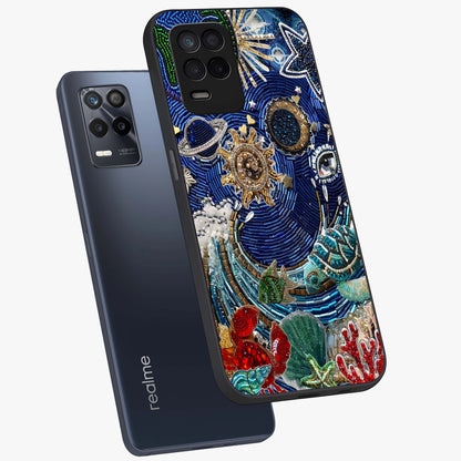 Universe Underwater Spark Glass Case displayed in angled mockup highlighting glowing aquatic design with celestial aesthetic.