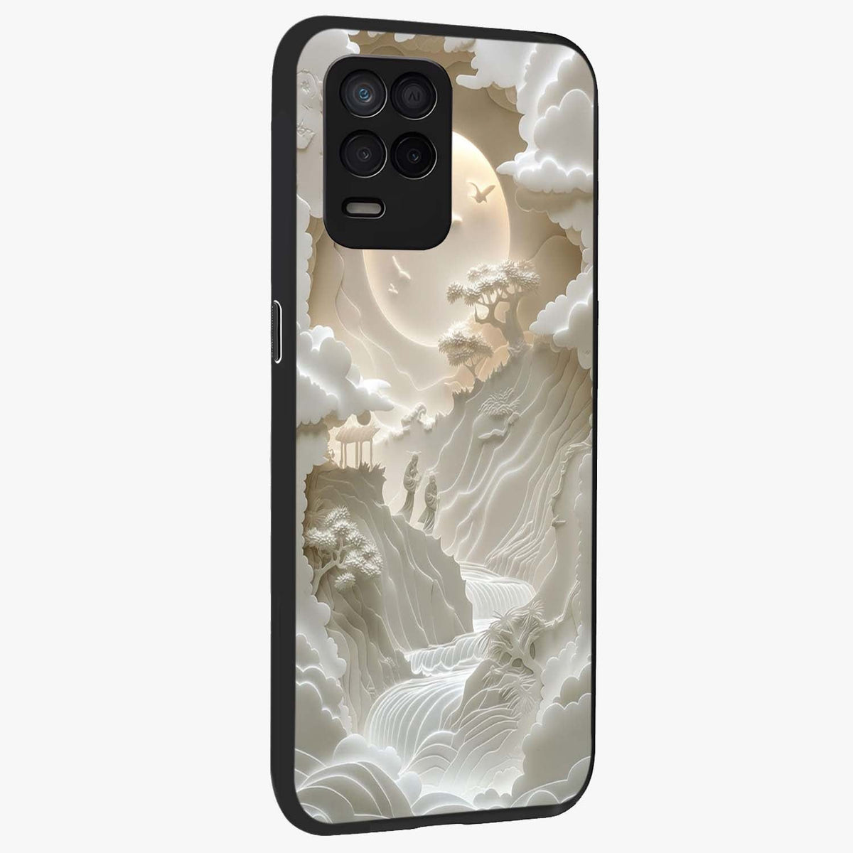 Celestial Origami Glass Case upright view showcasing creative origami artwork with modern celestial style.