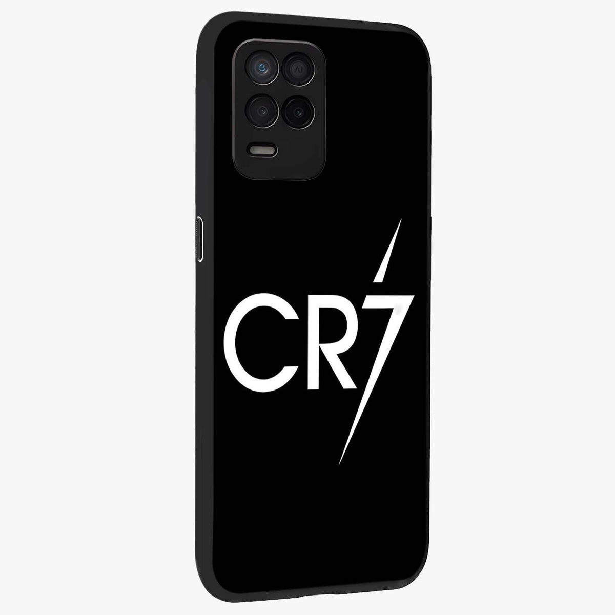 Cr7 Elite Strike Glass Case upright view showcasing energetic football inspired design with modern sports aesthetic.