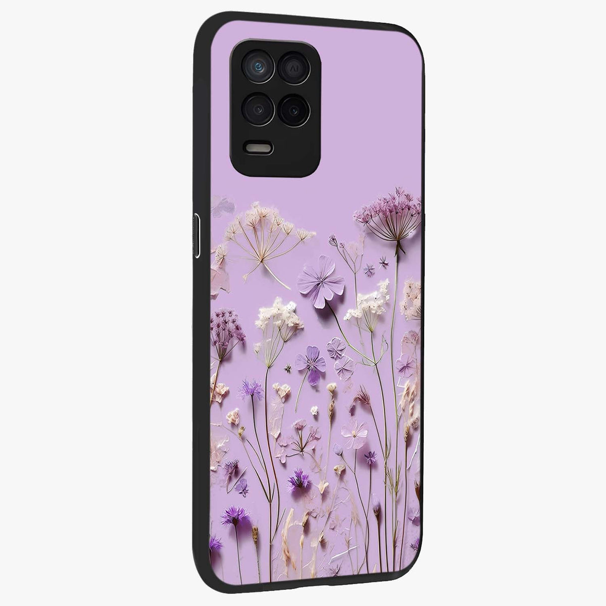 Lavender Blossom Dream Glass Case upright view showcasing delicate lavender blossom artwork with peaceful floral theme.