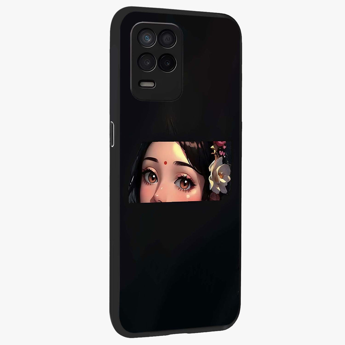 Radha Divine Embrace Glass Case upright view showcasing sacred Radha themed artwork with peaceful devotional style.