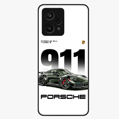 911 Turbo Dominance Glass Case showing clean flat back view with bold 911 sports car artwork and glossy glass finish.