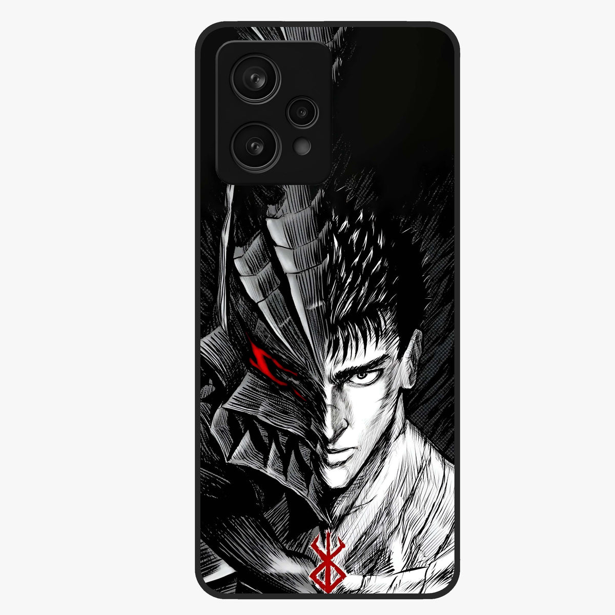 Berserker Blood Oath Glass Case showing flat back view with fierce warrior inspired artwork and glossy glass finish.