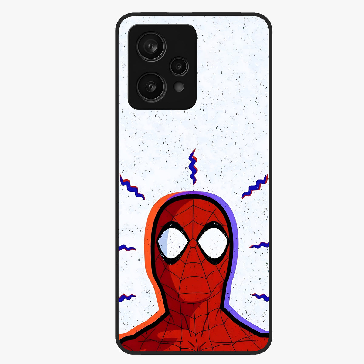 Omg Spiderman Glass Case showing flat back view with bold superhero inspired artwork and glossy glass finish.