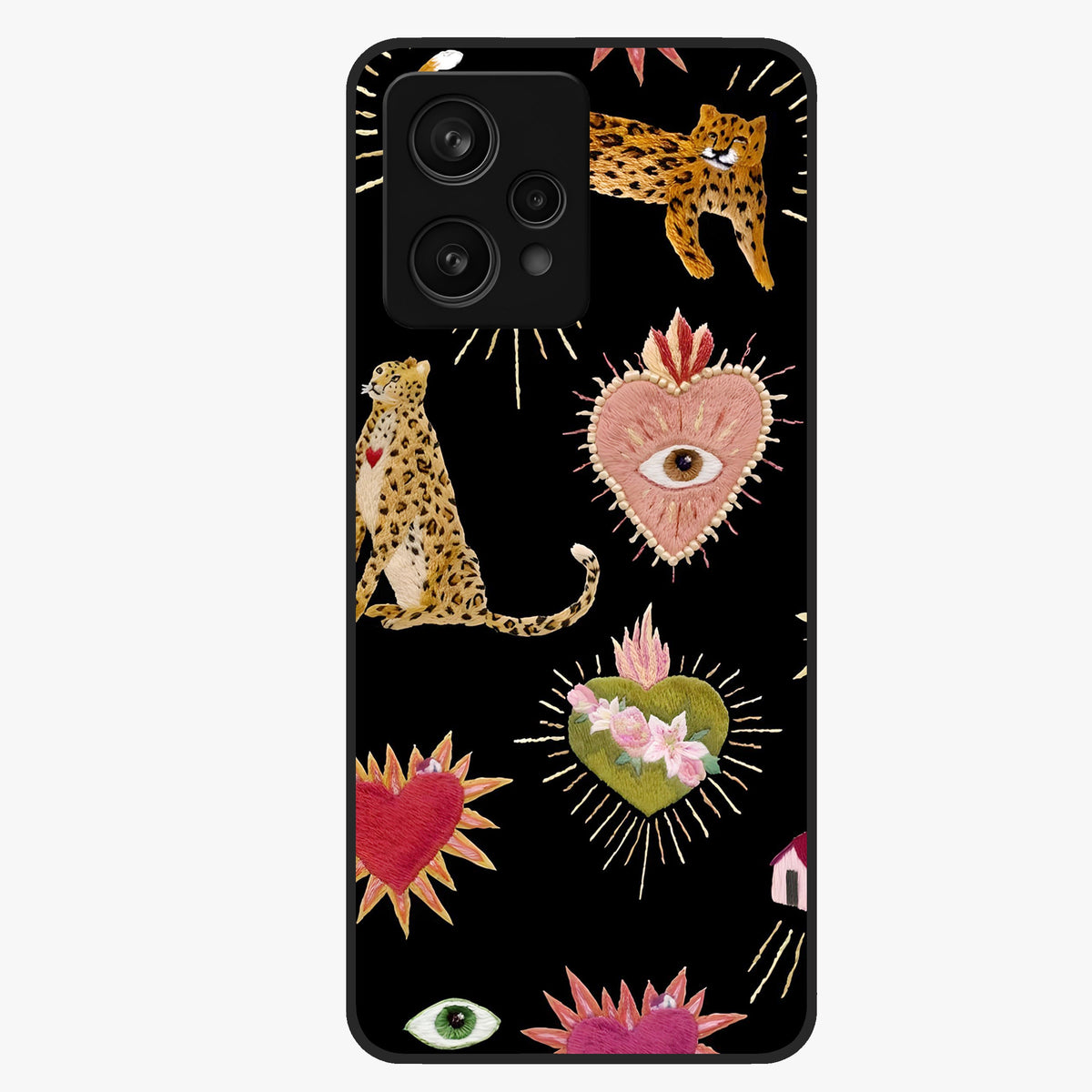 Sacred Jungle Heart Glass Case showing flat back view with jungle inspired heart artwork and glossy glass finish.