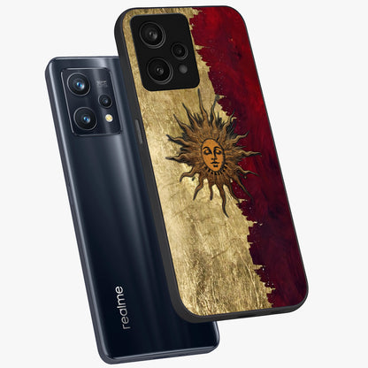 Crimson Sun Majesty Glass Case displayed in angled mockup highlighting majestic crimson sun design with bold aesthetic style.