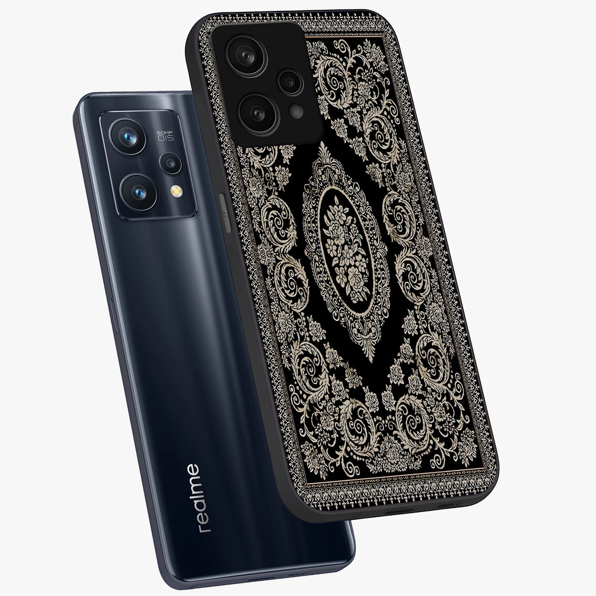 Noir Bloom Elegance Glass Case displayed in angled mockup highlighting refined flower design with stylish noir aesthetic.