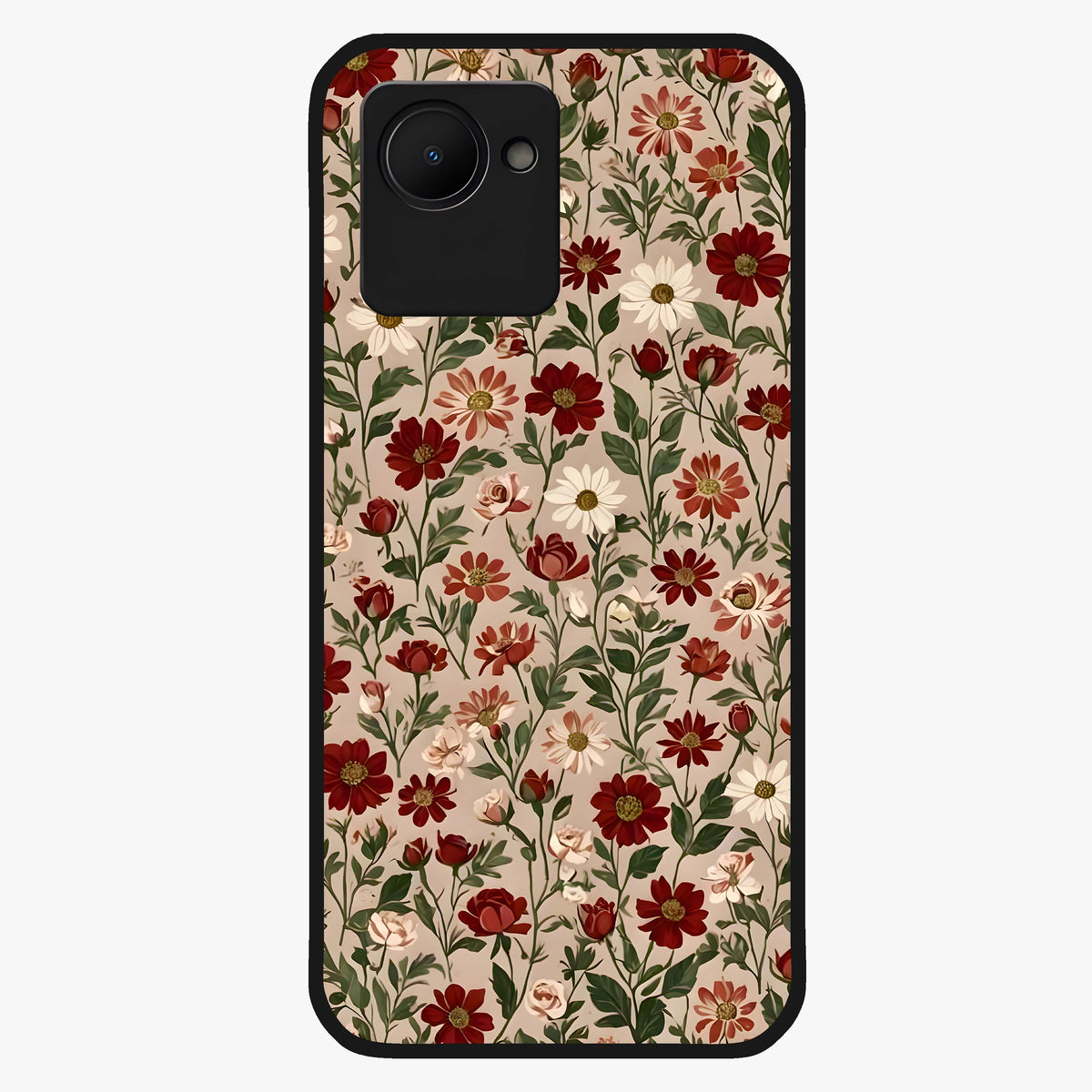 Biege Flower With Leaf Glass Case showing flat back view with soft beige floral artwork and glossy glass finish.