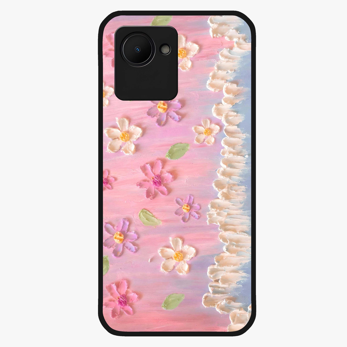Dreamy Painted Garden Glass Case showing flat back view with artistic painted floral garden artwork and glossy glass finish.