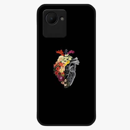 Heart With Flowers Glass Case showing flat back view with heart shaped floral artwork and glossy glass finish.
