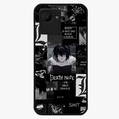Midnight Chaos Mind Glass Case showing flat back view with abstract dark themed artwork and glossy glass finish.
