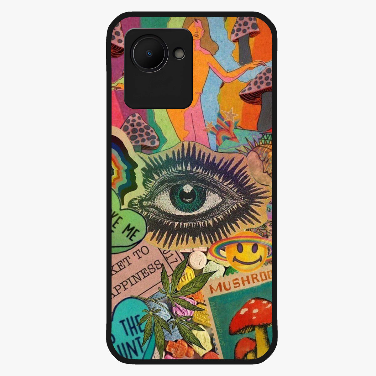 Mystic Eye Wonderland Glass Case showing flat back view with mystical eye themed artwork and glossy glass finish.