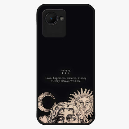 Mystic Victory Aura Glass Case showing flat back view with victory symbol artwork and glossy glass finish.