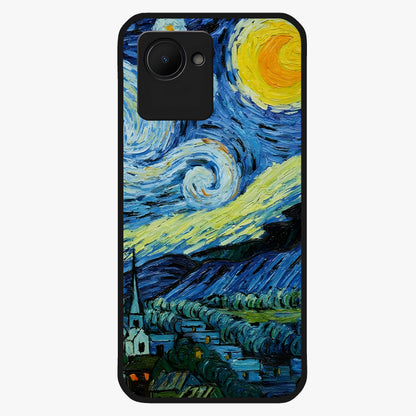 Van Gogh Art Glass Case showing flat back view with classic painterly artwork inspired by Van Gogh style and glossy glass finish.