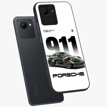911 Turbo Dominance Glass Case displayed in premium angled mockup highlighting sporty car illustration and sleek glass surface.