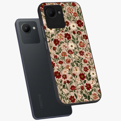 Biege Flower With Leaf Glass Case displayed in angled mockup highlighting minimal floral leaf design and elegant aesthetic.