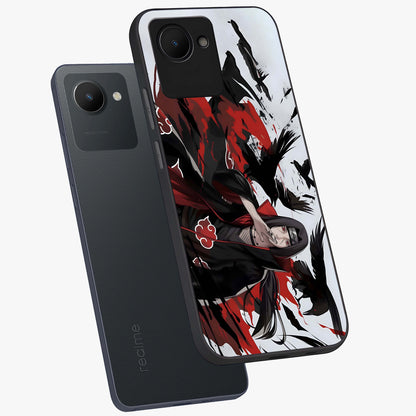Crimson Crow Illusion Glass Case displayed in angled mockup highlighting mysterious crow graphic with dark aesthetic style.