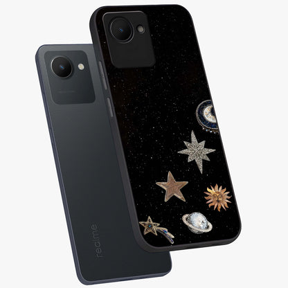 Galactic Charm Glow Glass Case displayed in angled mockup highlighting luminous galaxy inspired design with dreamy aesthetic.
