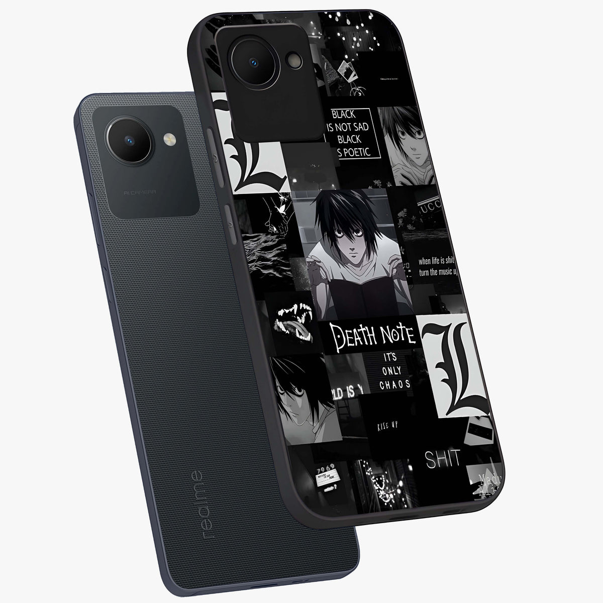 Midnight Chaos Mind Glass Case displayed in angled mockup highlighting chaotic artistic design with dramatic midnight aesthetic.