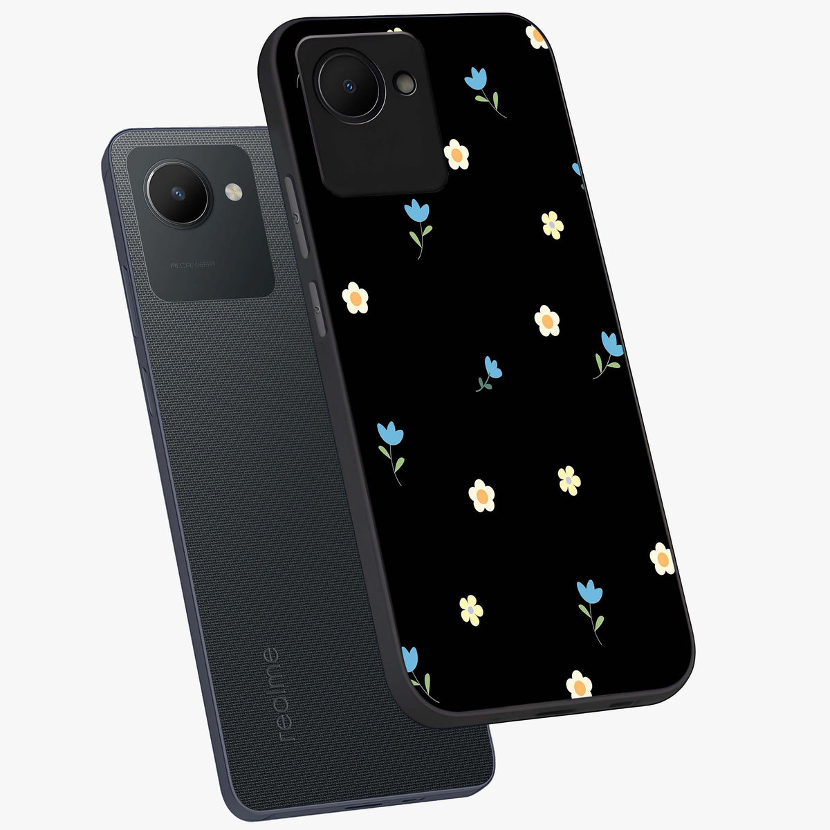Minimal Petal Whispers Glass Case displayed in angled mockup highlighting delicate petal design with clean minimal aesthetic.
