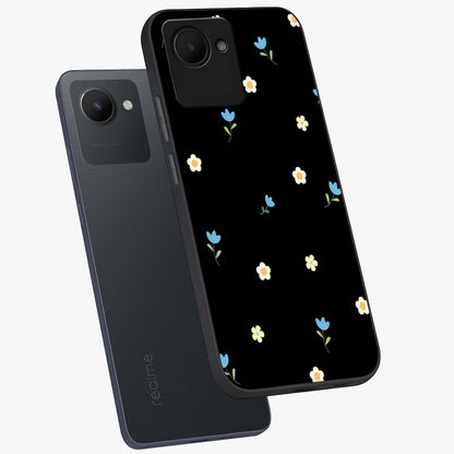 Minimal Petal Whispers Glass Case displayed in angled mockup highlighting delicate petal design with clean minimal aesthetic.