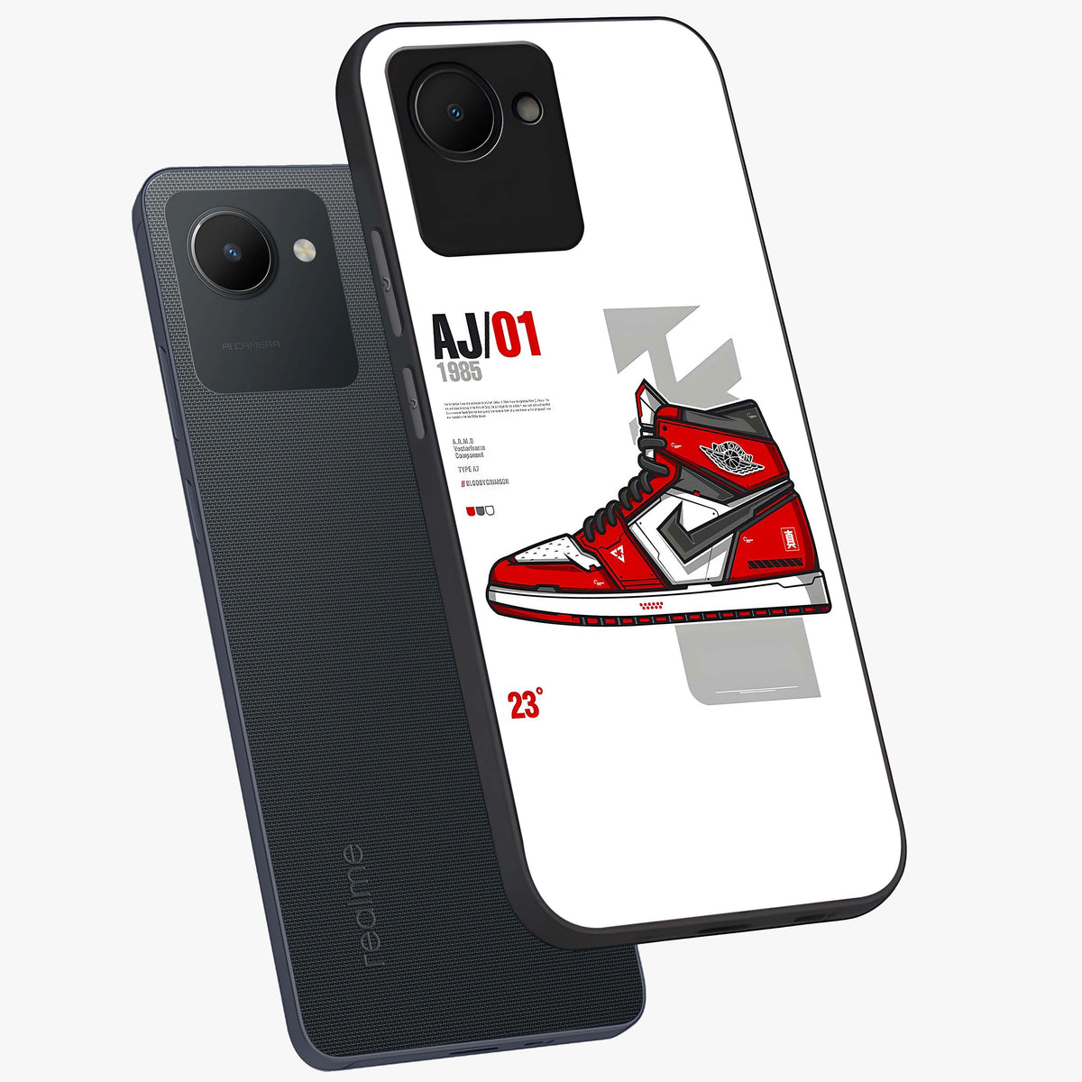 Retro Sneaker Blueprint Glass Case displayed in angled mockup highlighting detailed shoe design with sporty retro aesthetic.