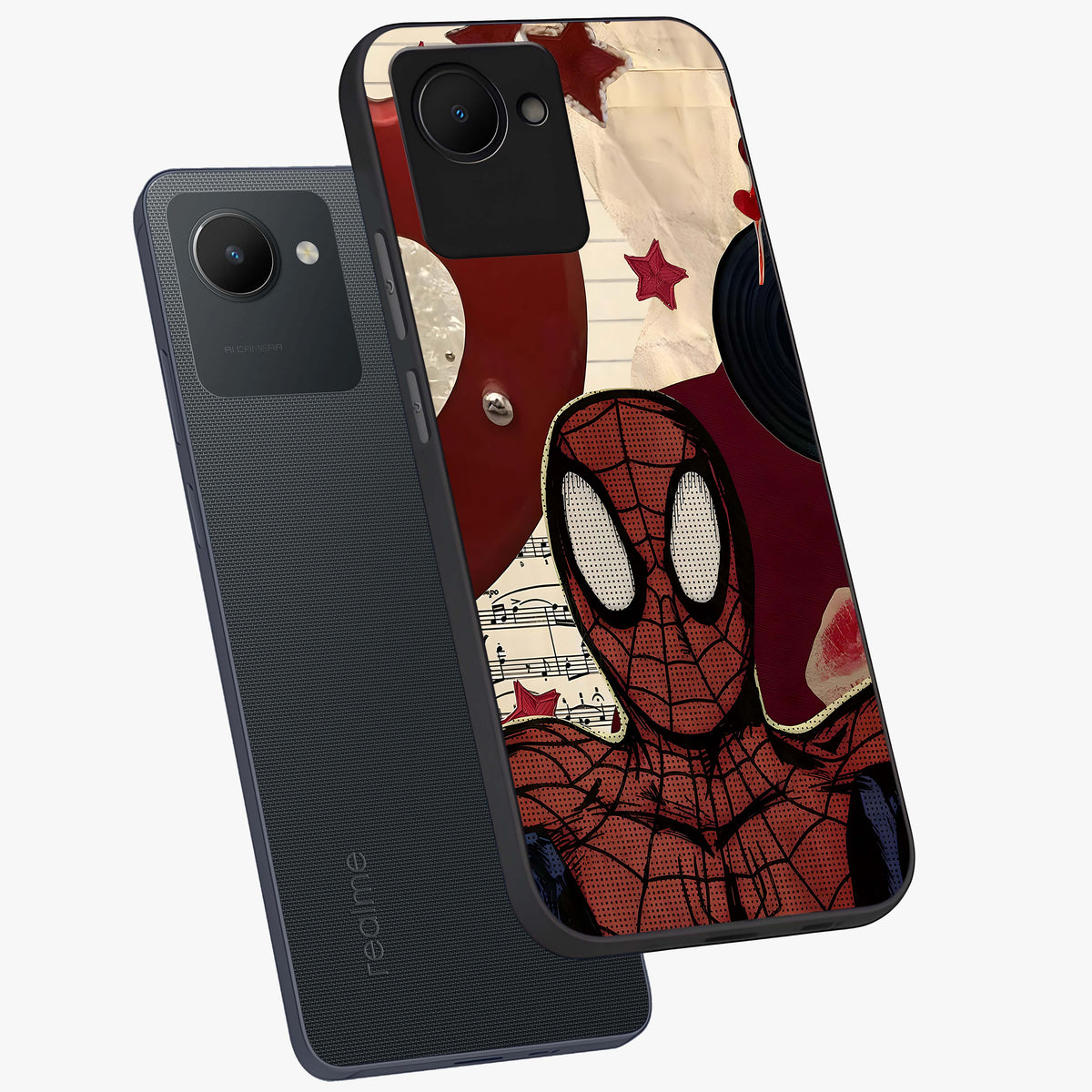 Web Warrior Vibes Glass Case displayed in angled mockup highlighting dynamic web design with comic style aesthetic.