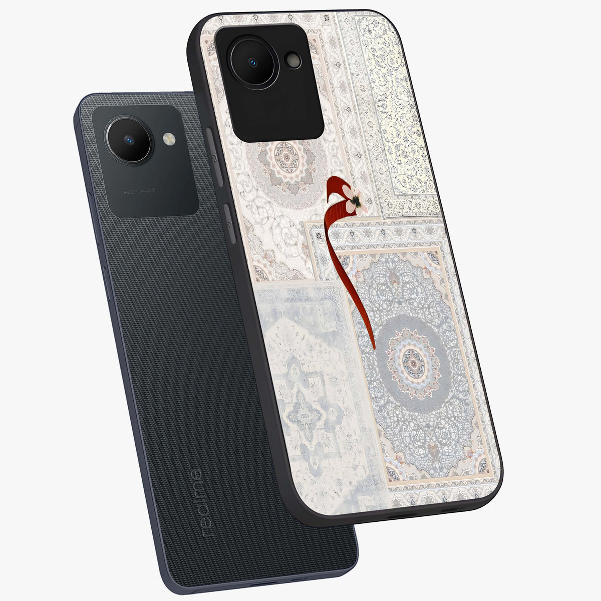 White Aesthetic Bow Glass Case displayed in angled mockup highlighting clean bow design with soft aesthetic style.