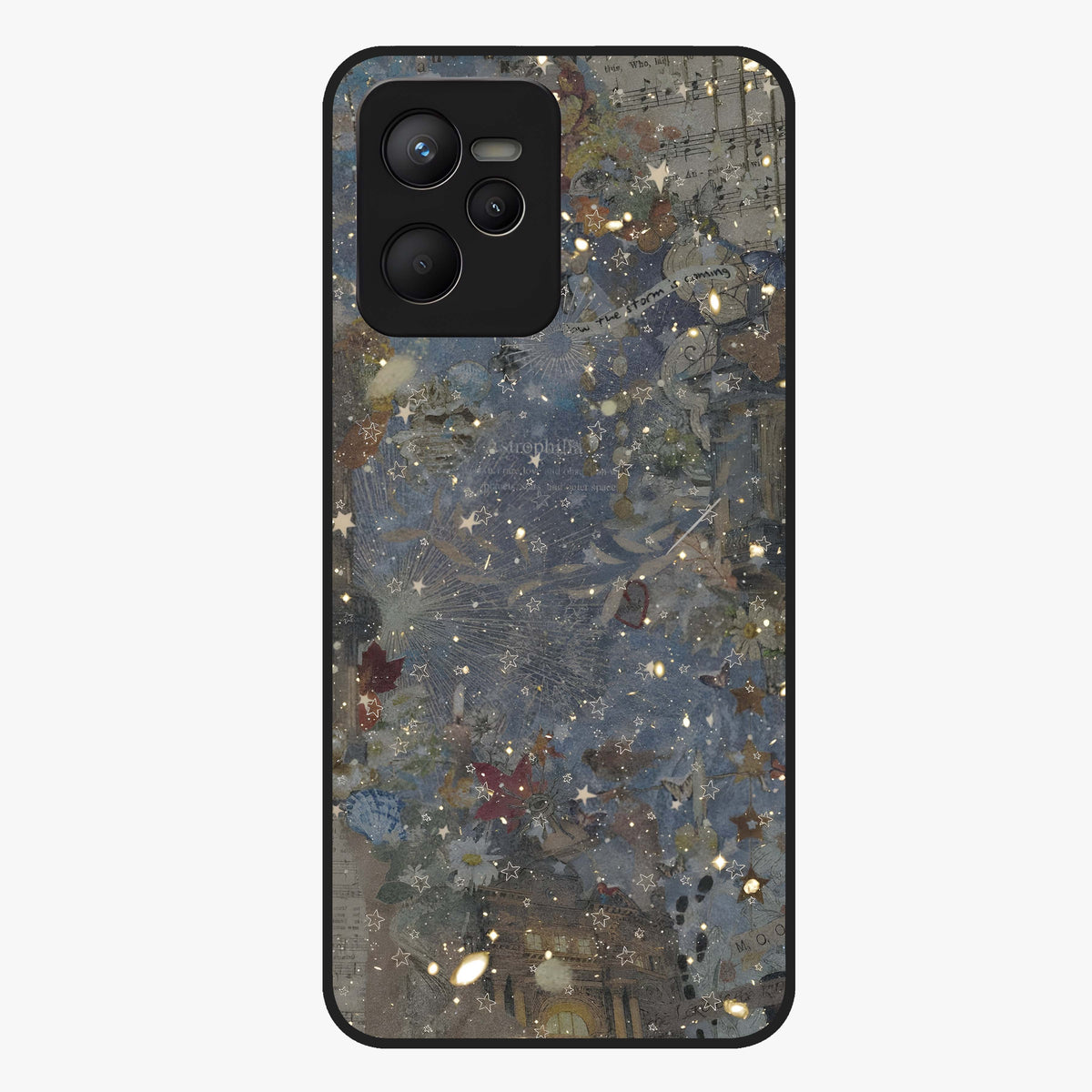 Aesthetic Astrolophia Glass Case showing flat back view with dreamy aesthetic design and glossy glass finish.