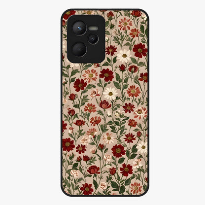 Biege Flower With Leaf Glass Case showing flat back view with soft beige floral artwork and glossy glass finish.