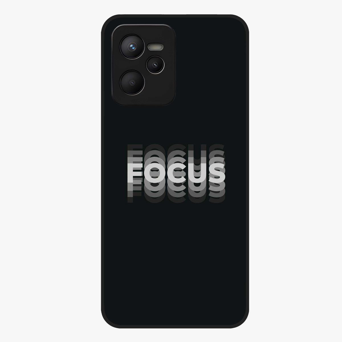 Focus Mode On Glass Case showing flat back view with bold motivational typography design and glossy glass finish.