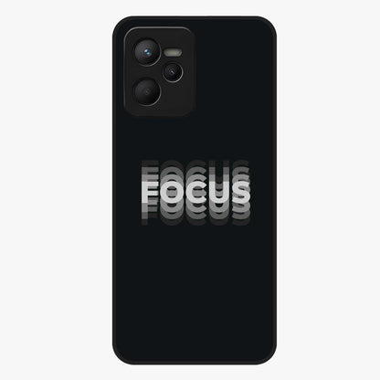 Focus Mode On Glass Case showing flat back view with bold motivational typography design and glossy glass finish.