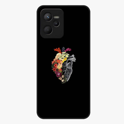 Heart With Flowers Glass Case showing flat back view with heart shaped floral artwork and glossy glass finish.