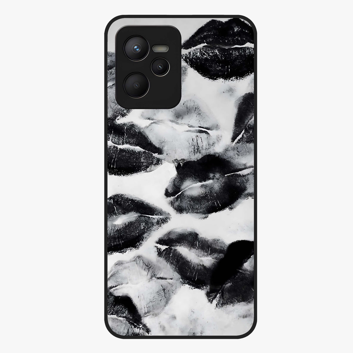 Midnight Kiss Marks Glass Case showing flat back view with lipstick kiss mark artwork and glossy glass finish.