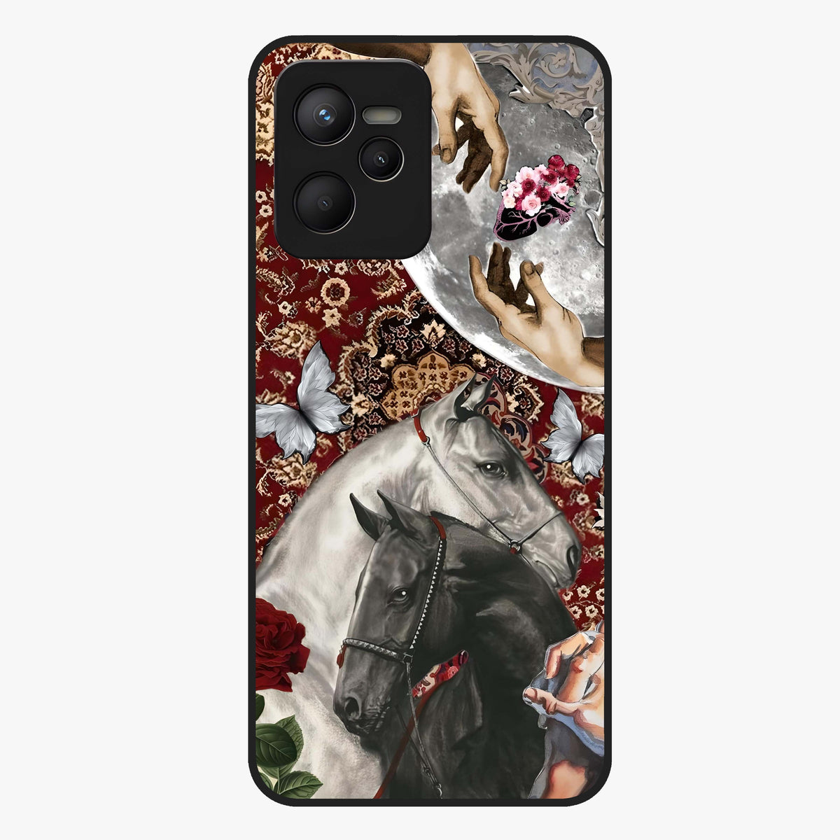 Moonlit Royal Stallion Glass Case showing flat back view with majestic horse under moonlight artwork and glossy glass finish.