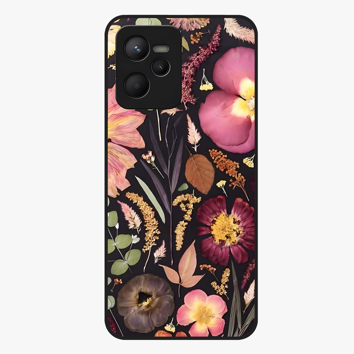 Petal Dream Tapestry Glass Case showing flat back view with intricate floral tapestry artwork and glossy glass finish.