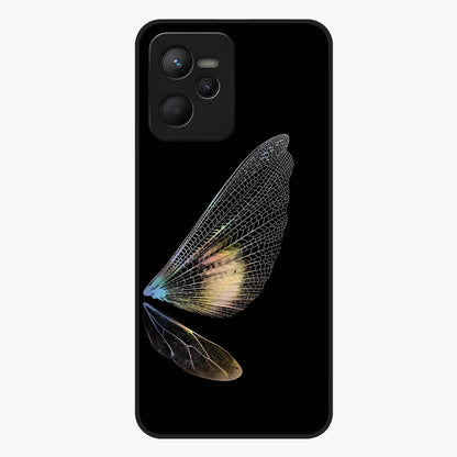 Whispers Of Wings Glass Case showing flat back view with graceful wing inspired artwork and glossy glass finish.
