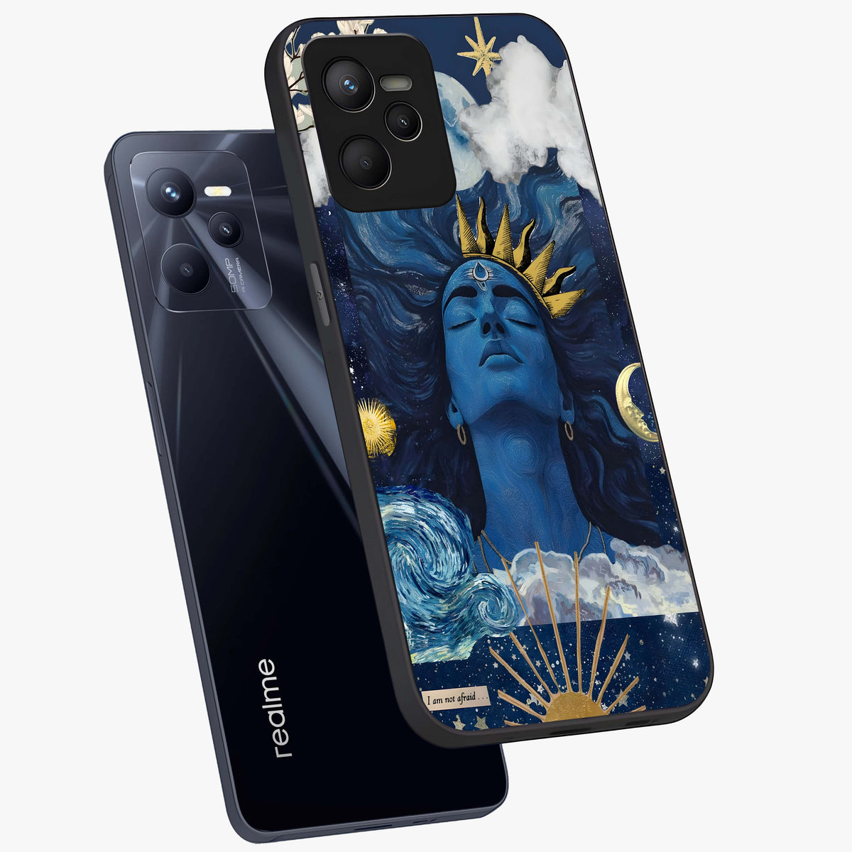 Aesthetic Lord Shiva Glass Case displayed in angled mockup highlighting spiritual Shiva illustration and sacred aesthetic design.