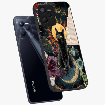 Celestial Black Cat Glass Case displayed in angled mockup highlighting cosmic black cat design with celestial aesthetic.