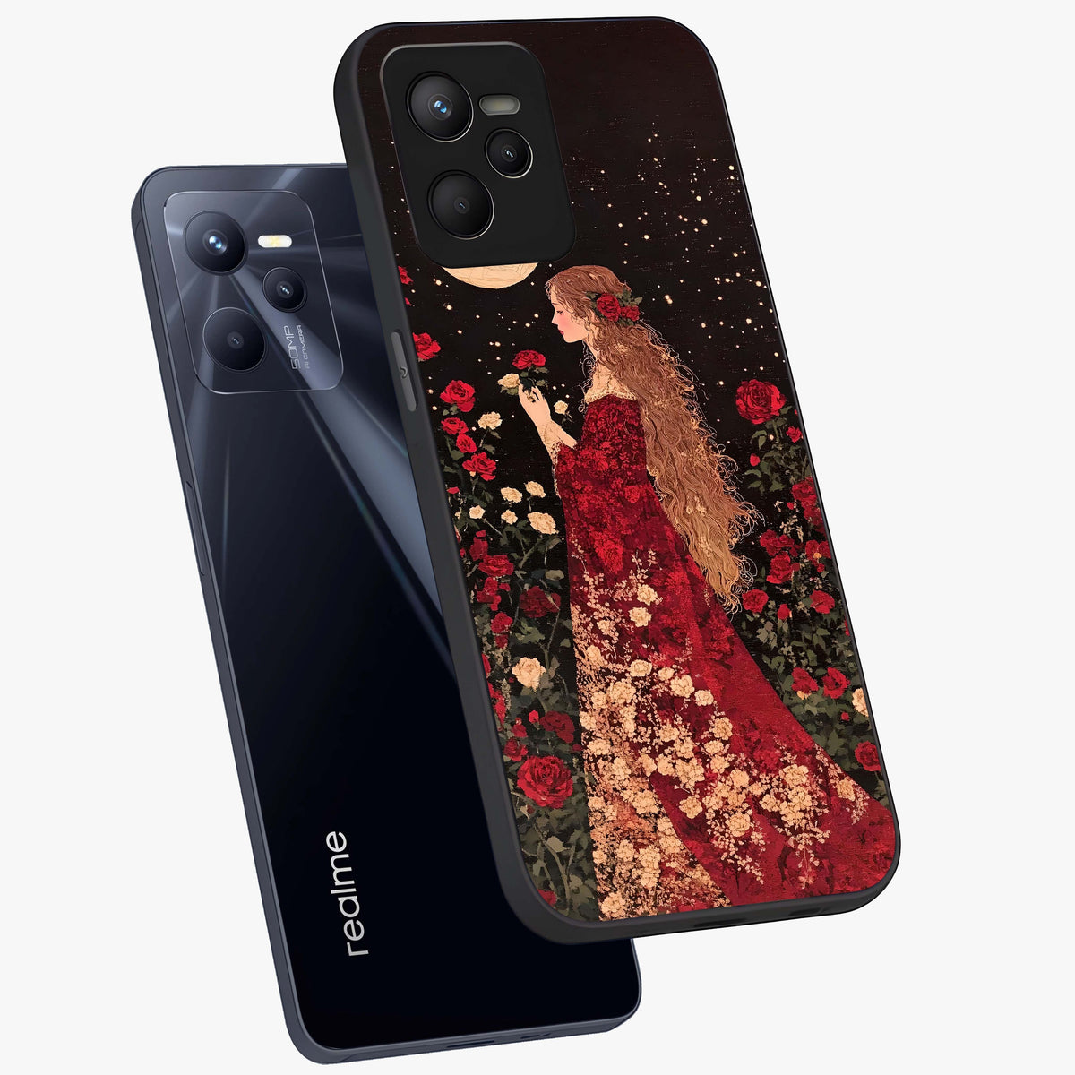 Crimson Dreams Glass Case displayed in angled mockup highlighting soft crimson aesthetic design with artistic theme.