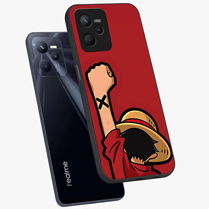 Luffy X Spirit Glass Case displayed in angled mockup highlighting powerful anime design with energetic action aesthetic.