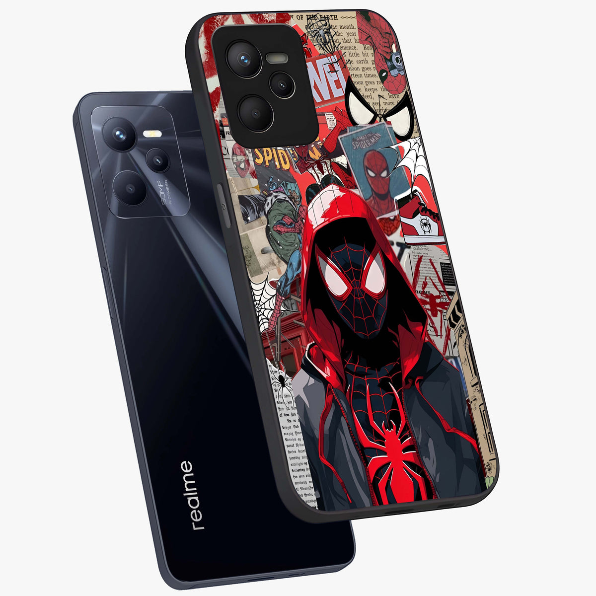 Spider Collage Street Glass Case displayed in angled mockup highlighting dynamic street style collage design with comic aesthetic.